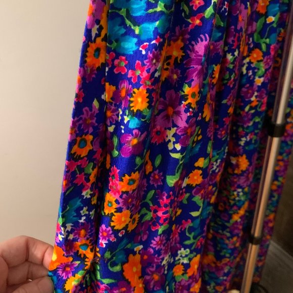 Vintage 60s 70s mod bright bold floral pattern maxi skirt high waisted 26" to 27 - Picture 5 of 6